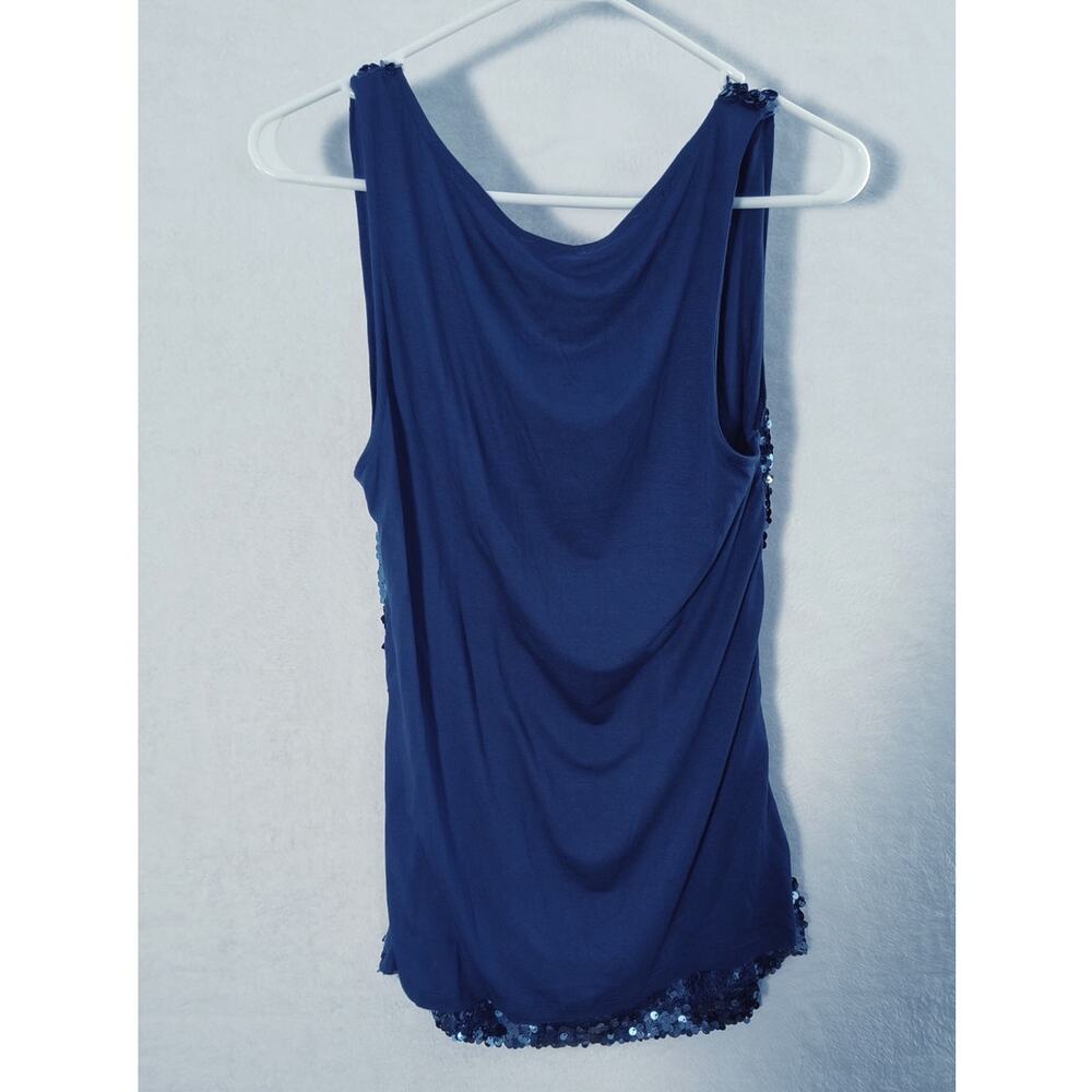Dress Barn Sequin Tank Top Wmn's L Royal Blue Cowl Neck Sleeveless Stretch knit - Picture 10 of 13
